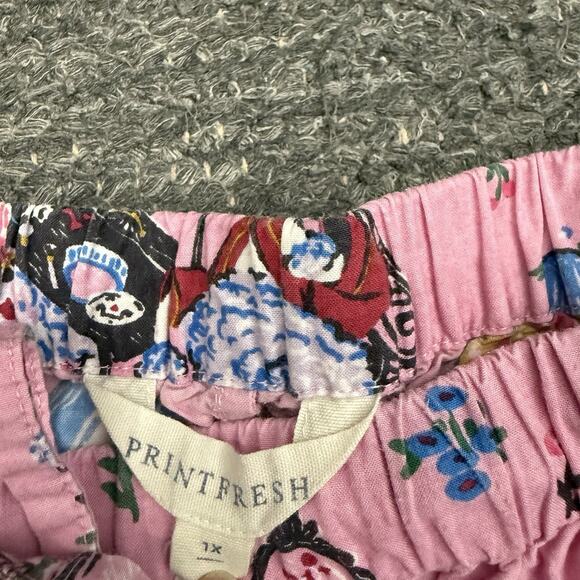 Anthropologie Print Fresh Pajamas Women 1X Pink Parisian Poodle Dog Flower Vespa - Picture 12 of 15